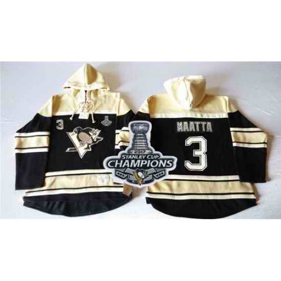Men Pittsburgh Penguins 3 Olli Maatta Black Sawyer Hooded Sweatshirt 2017 Stanley Cup Finals Champions Stitched NHL Jersey